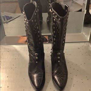 Nasty Gal Studded Leather Cowboy Boots